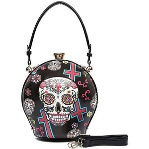 Black Sugar Skull Ball Handbag Rhinestone Carry Handbag